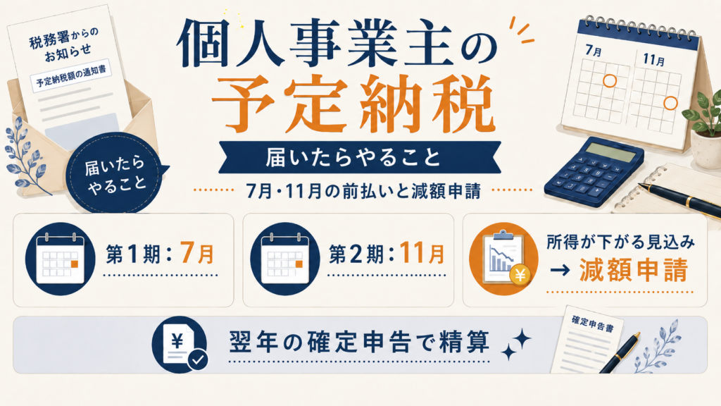 個人事業主の予定納税｜届いたらやること（7月・11月の前払いと減額申請）