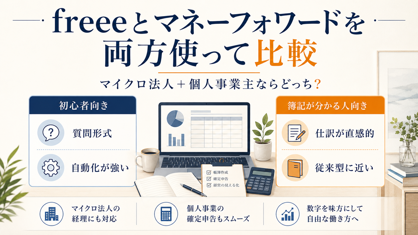 freeeとマネーフォワードを両方使って比較｜マイクロ法人＋個人事業主ならどっち？