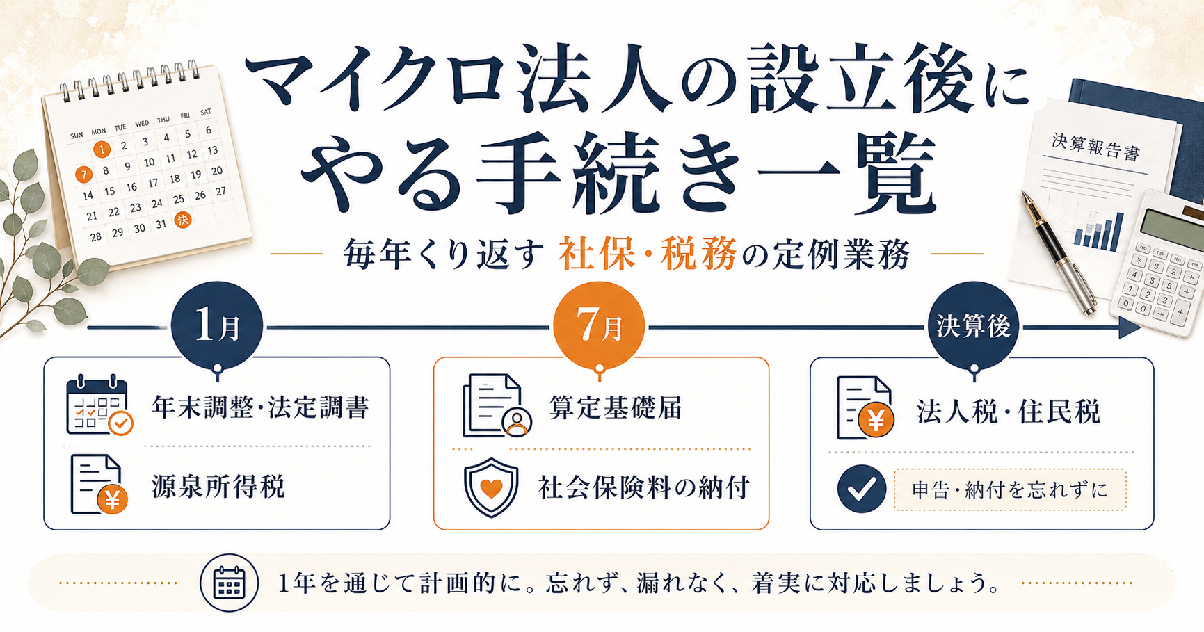 マイクロ法人の設立後にやる手続き一覧｜毎年くり返す社保・税務の定例業務
