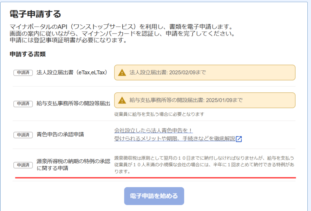 源泉所得税の納期の特例申請