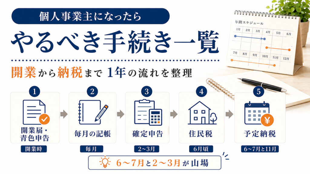 個人事業主の手続き一覧｜開業から納税まで1年でくり返すこと